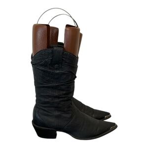 Size 8 Vintage short mid calf genuine leather women pull on western cowboy boots